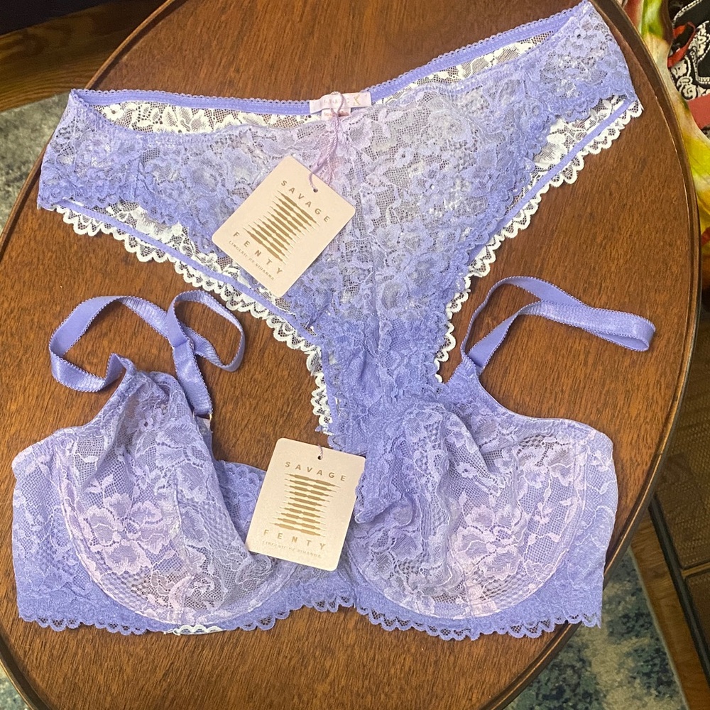 Savage X Fenty Purple Lace Bra and Panty Set